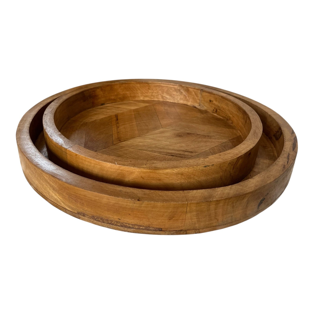 Round Herringbone Wooden Serving Trays - Mango Wood - Cherish Home