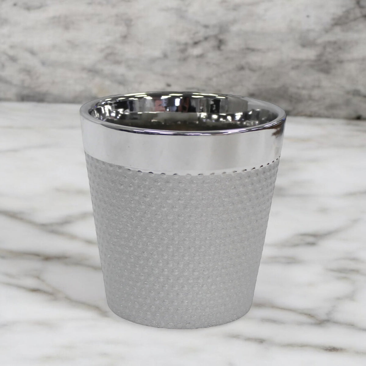 Round Shiny Silver Plant Pot Smart Ceramic Rippled Planter - Cherish Home
