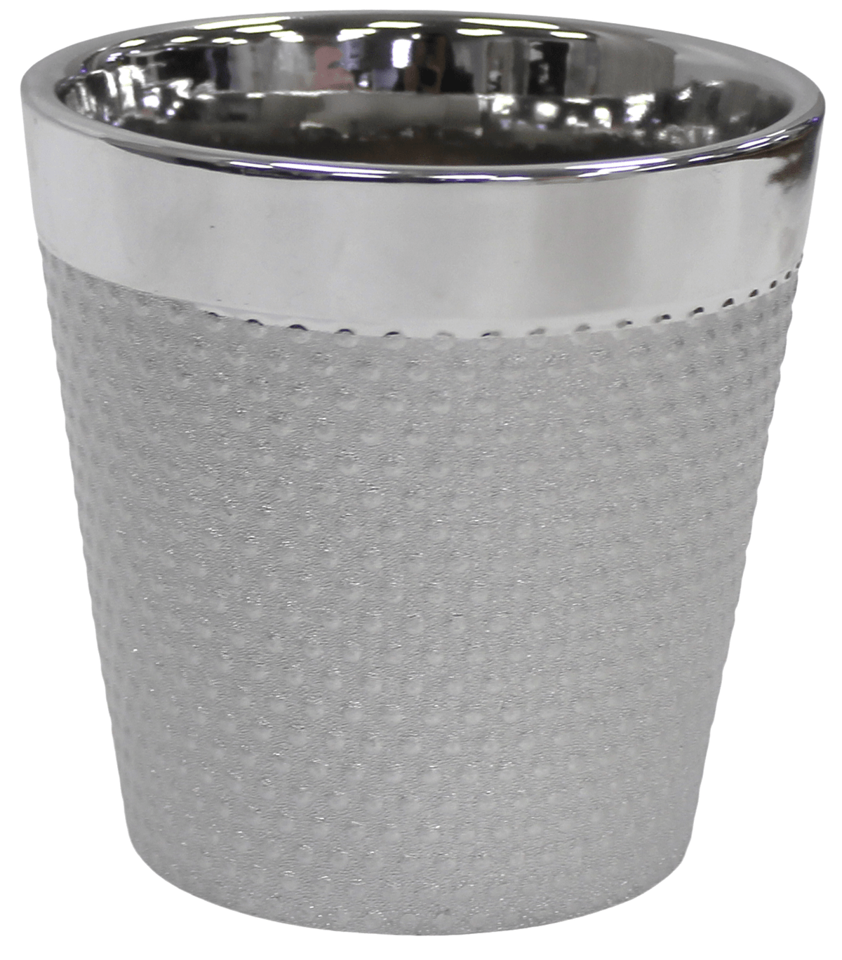 Round Shiny Silver Plant Pot Smart Ceramic Rippled Planter - Cherish Home