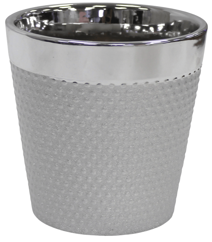 Round Shiny Silver Plant Pot Smart Ceramic Rippled Planter - Cherish Home