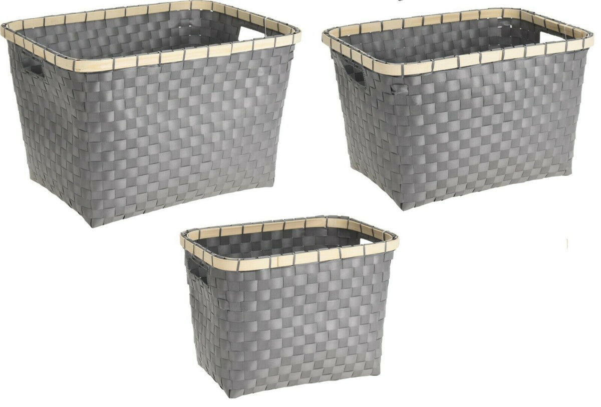 Set of 3 Traditional Nestable Wicker Style Baskets Storage Basket Pink & Grey - Cherish Home