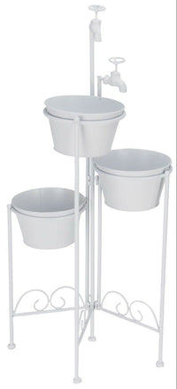Set of 3 White Flower Pots On Stand With Rustic Taps Floor Standing Plant Pots - Cherish Home