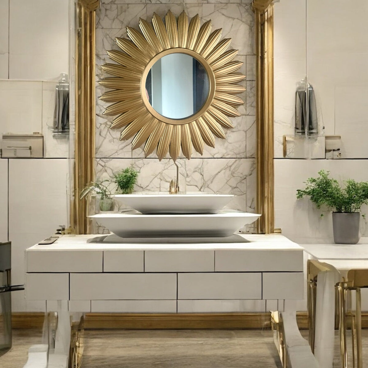 Small Gold Sunburst Mirror 40cm,decorative Wall Art Mirror, ideal for Hallway Living Room Bedroom - Cherish Home