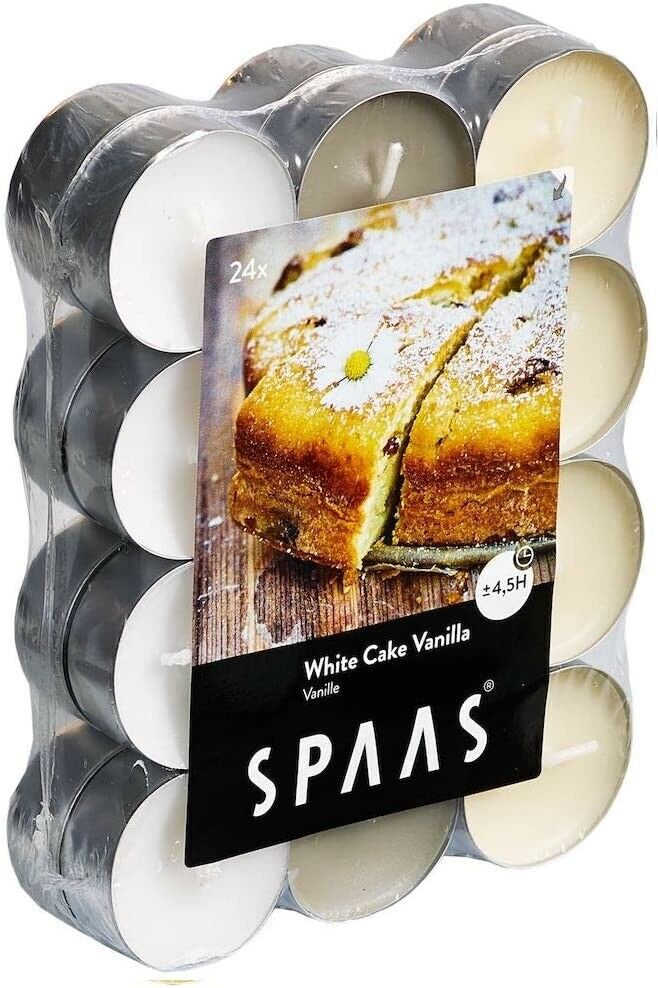 SPAAS Tea Light Candles Scented 4.5 Hour Burn Time Pack Of 24 White Cake Vanilla - Cherish Home