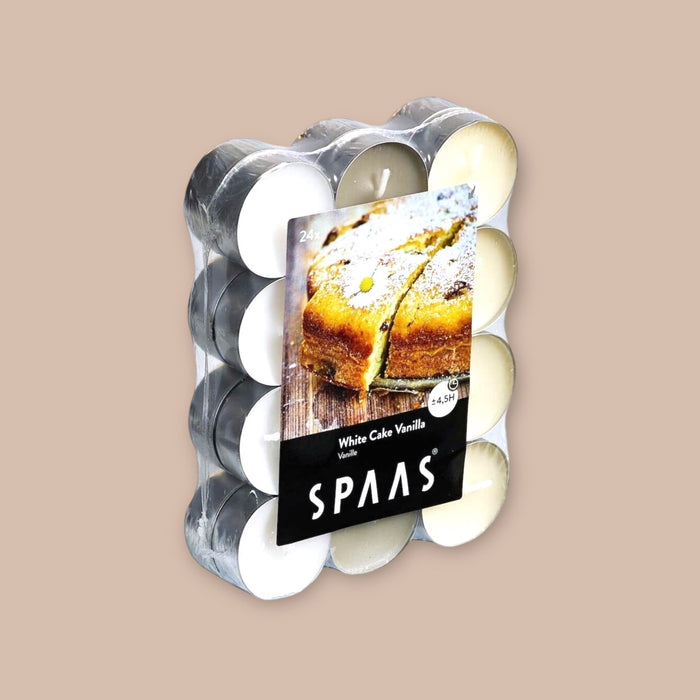 SPAAS Tea Light Candles Scented 4.5 Hour Burn Time Pack Of 24 White Cake Vanilla - Cherish Home