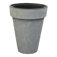 Tall Plastic Plant Pot with Insert, Grey Beton - Effect 18/25L Pot - Cherish Home