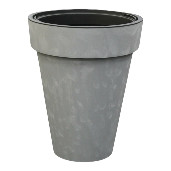 Tall Plastic Plant Pot with Insert, Grey Beton - Effect 18/25L Pot - Cherish Home