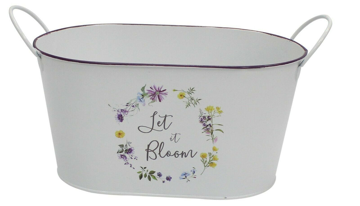 White Oval Planter Plant Pot Herb Planter Tin Planter White Floral Print - Cherish Home