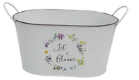 White Oval Planter Plant Pot Herb Planter Tin Planter White Floral Print - Cherish Home