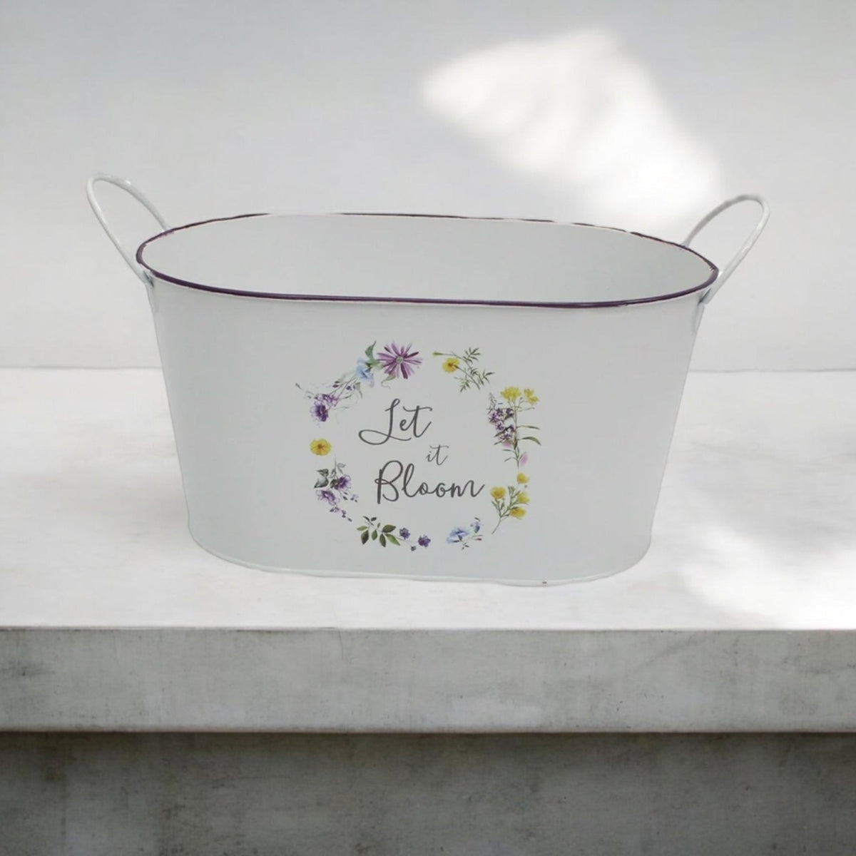 White Oval Planter White Floral Print - Cherish Home