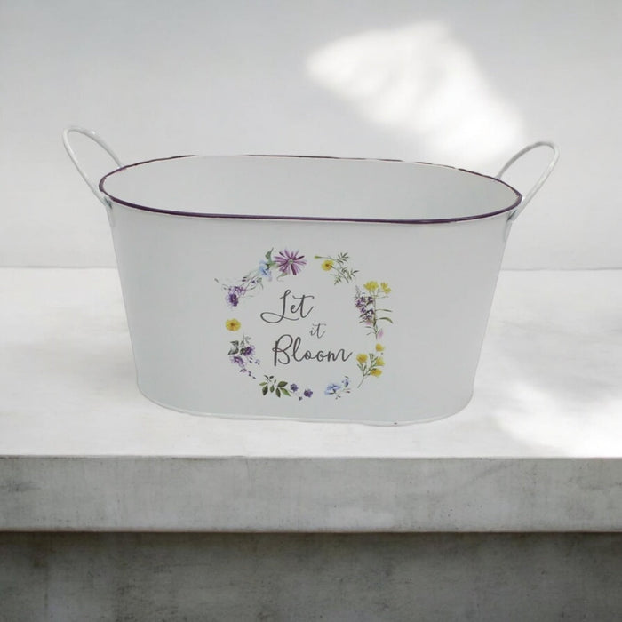 White Oval Planter White Floral Print - Cherish Home