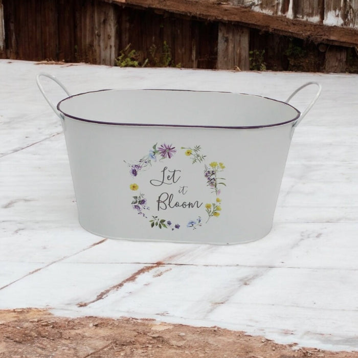 White Oval Planter White Floral Print - Cherish Home