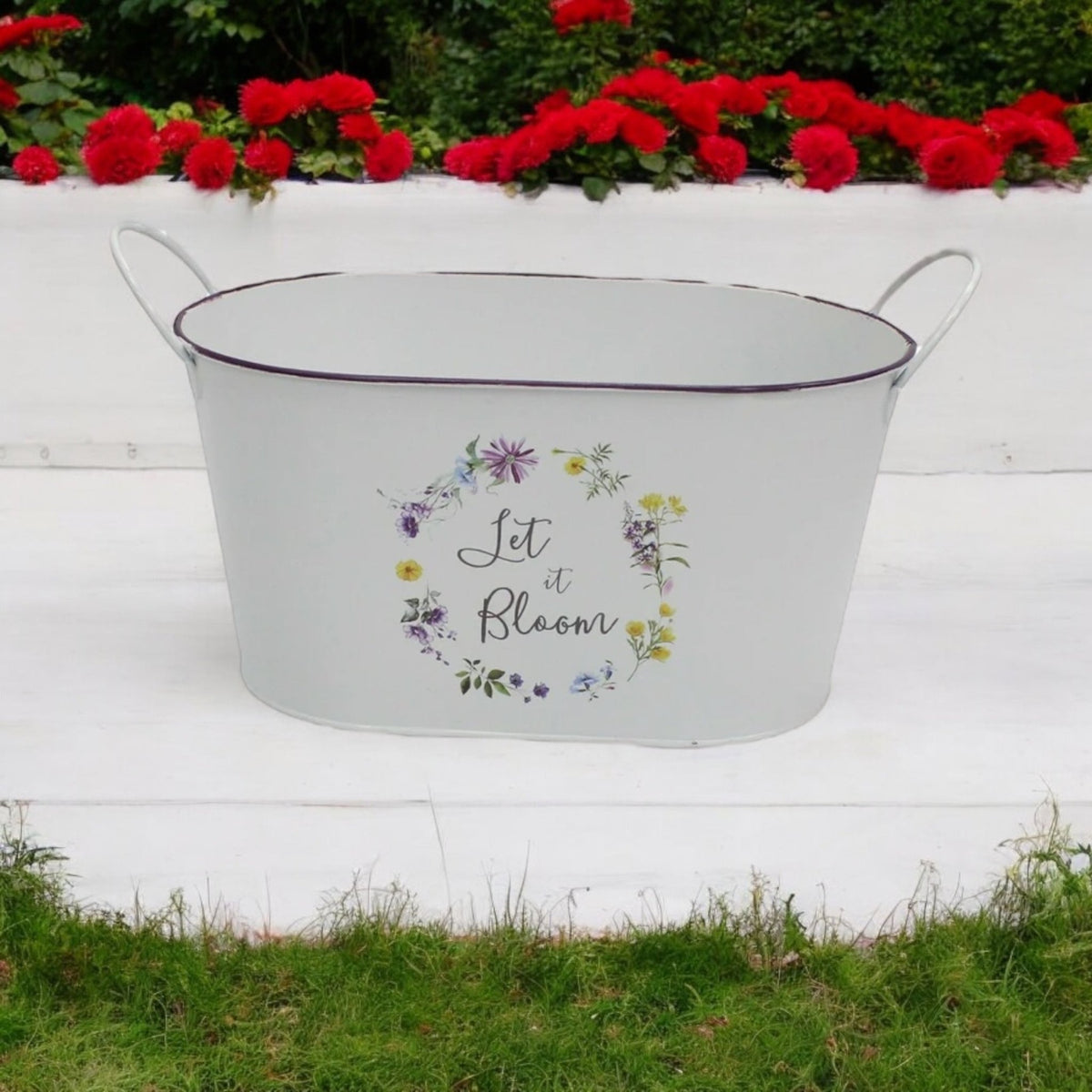 White Oval Planter White Floral Print - Cherish Home