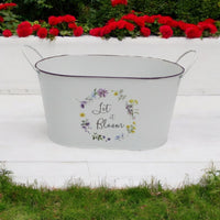 White Oval Planter White Floral Print - Cherish Home