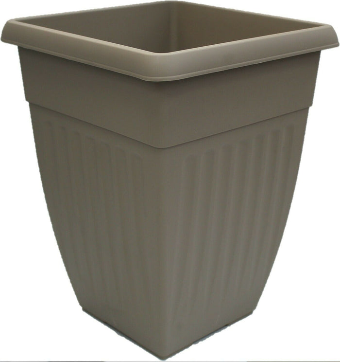 Whitefurze 42cm Extra Tall Garden Planter, Taupe | Plastic Ribbed Square Plant Pot - Cherish Home