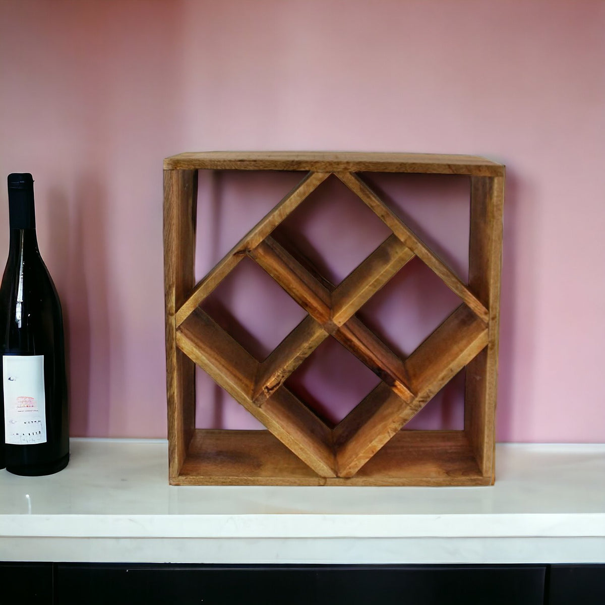 4-Bottle Mango Wood Diamond Design Wine Rack - Cherish Home