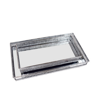 Decorative Nickel Trays - Mirror Effect Rectangular Silver Set of 2