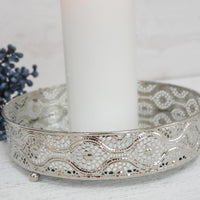 Decorative Silver Style Mirror Tray with candle close up