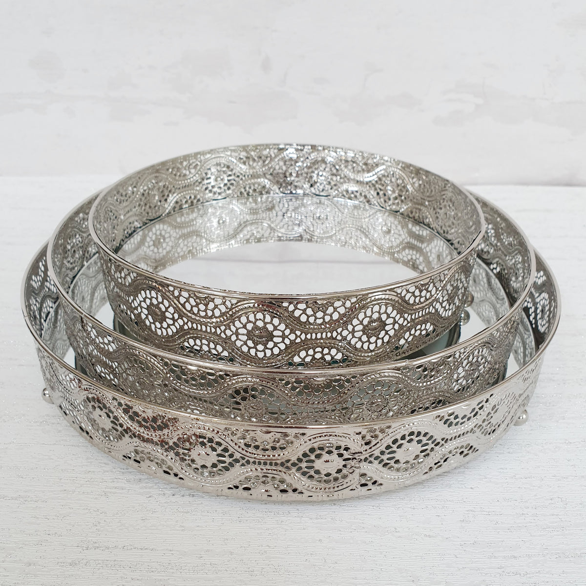Decorative Silver Style Mirror Tray set of three