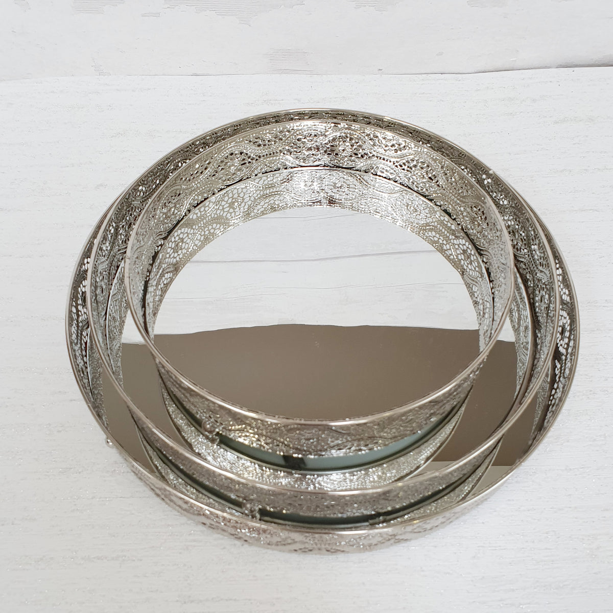 Decorative Silver Style Mirror Tray set of three