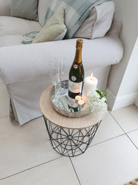 Decorative Silver Style Mirror Tray on black wire table