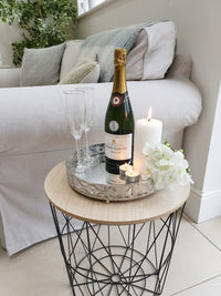 Decorative Silver Style Mirror Tray with champagne and candles