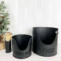 Fire Log & Kindling Buckets with Matchstick Holder Set