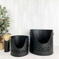Fire Log & Kindling Buckets with Matchstick Holder Set
