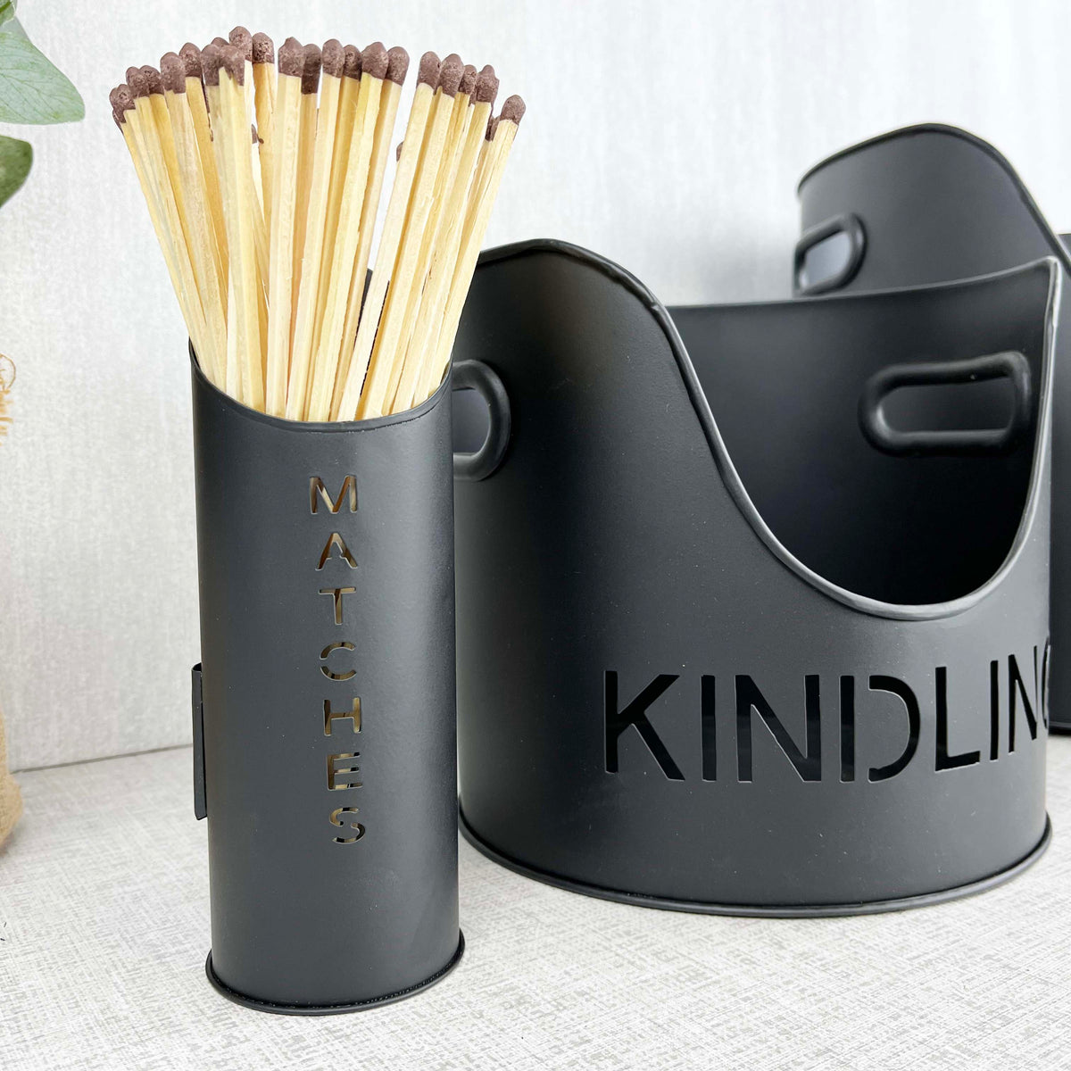 Fire Log & Kindling Buckets with Matchstick Holder Set
