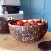 Real Coconut Shell Brown Bowls with Wooden Spoons Set