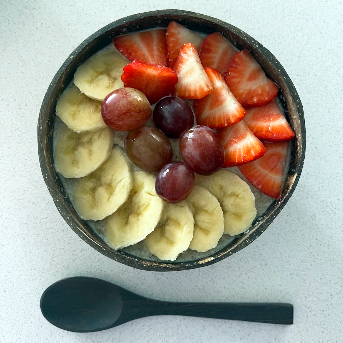 Real Coconut Shell Brown Bowls with Wooden Spoons Set