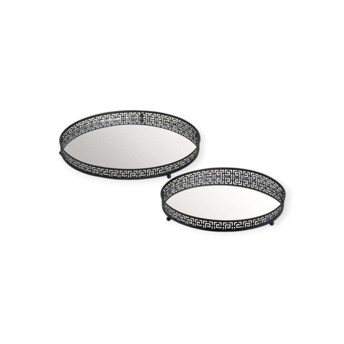 Black Decorative Circular Trays - Mirror Effect - Cherish Home