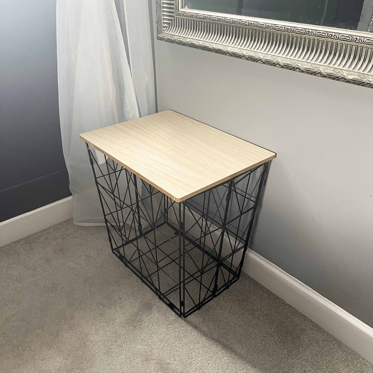 Black Foldable Basket Table with Wood effect Top - Cherish Home