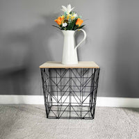 Black Foldable Basket Table with Wood effect Top - Cherish Home