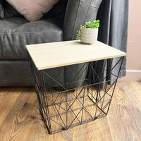 Black Foldable Basket Table with Wood effect Top - Cherish Home