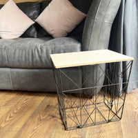 Black Foldable Basket Table with Wood effect Top - Cherish Home