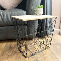 Black Foldable Basket Table with Wood effect Top - Cherish Home