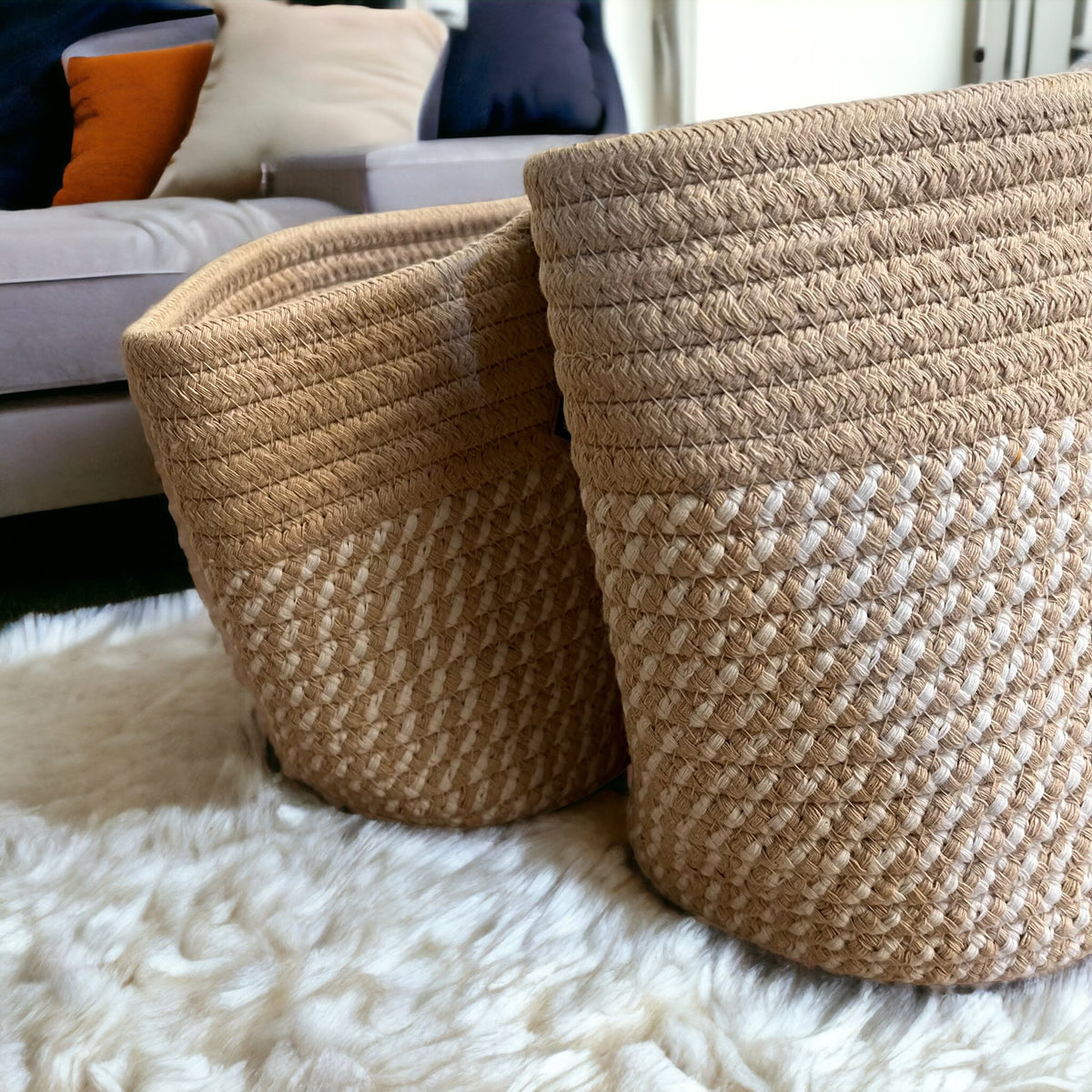 Cotton Rope Round Storage Baskets Set of 2 - Cherish Home
