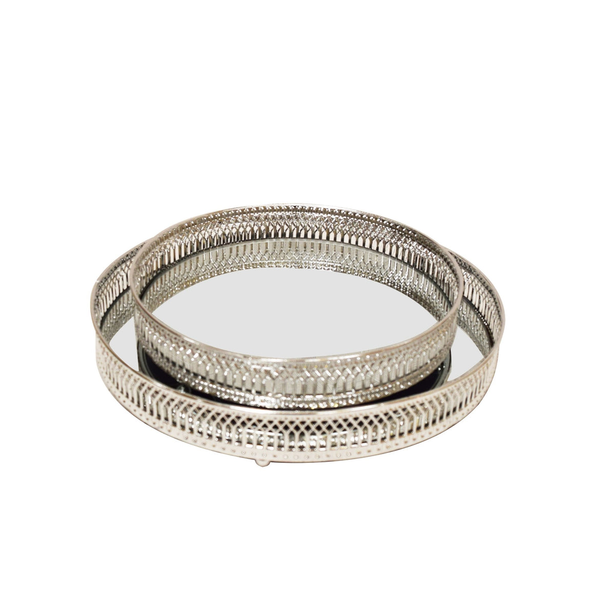 Decorative Circular Nickel Trays Mirror Effect Set of 2