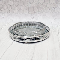 Set of two decorative circular nickel mirror effect trays