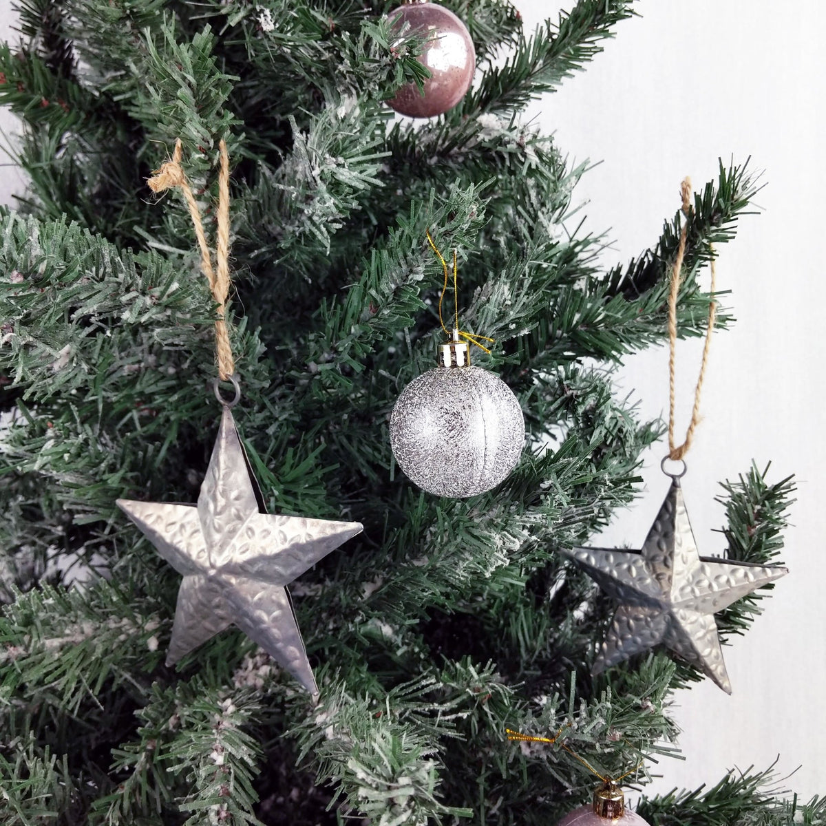 Decorative Metal Hanging Star on Christmas Tree set of two with other baubles