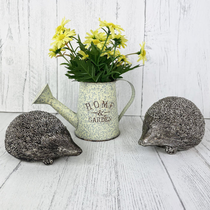 Decorative Silver Style Hedgehogs with yellow flowers