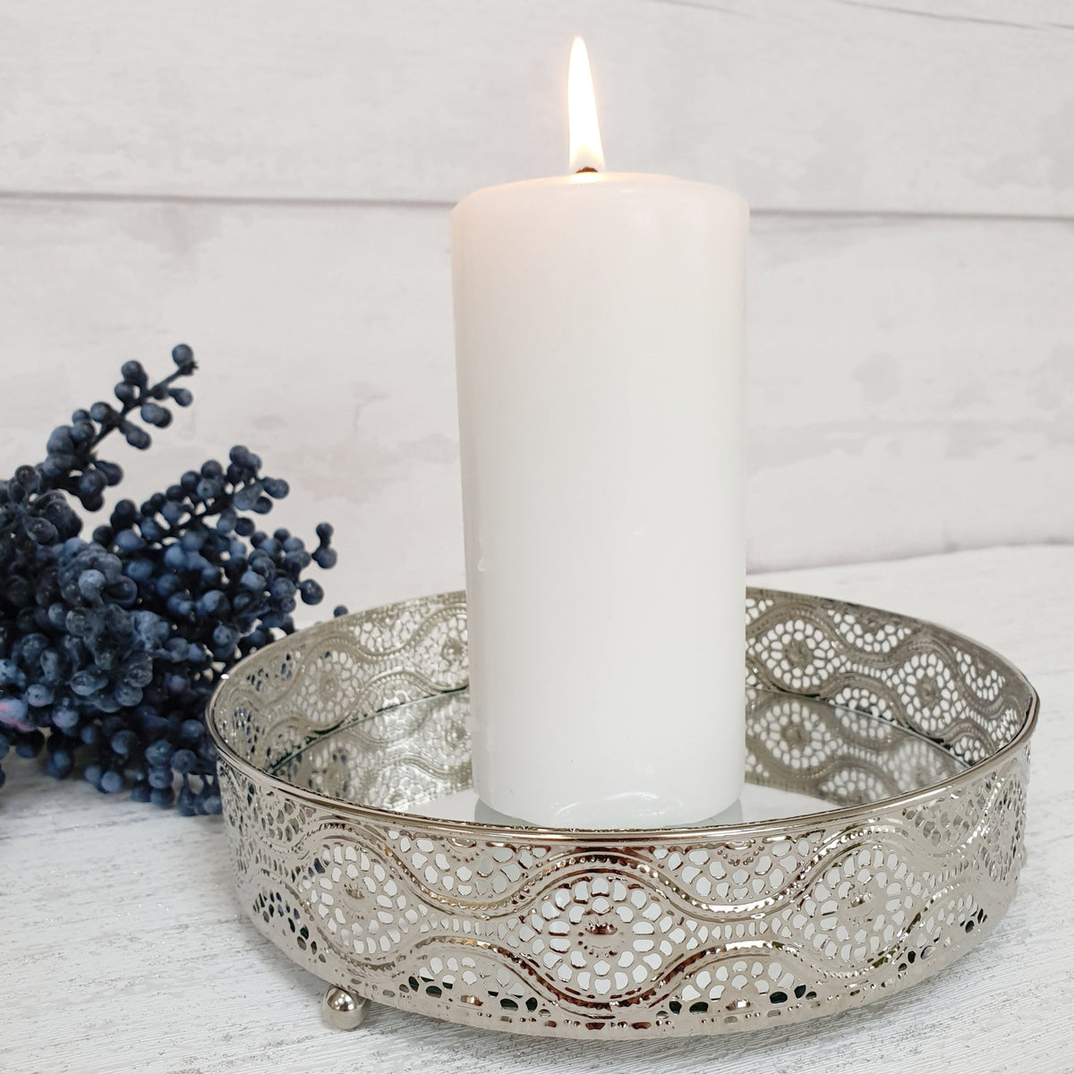 Decorative Silver Style Mirror Tray with candle