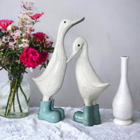 Denny & Deanna Duck White Ornaments in Blue Wellies - Cherish Home