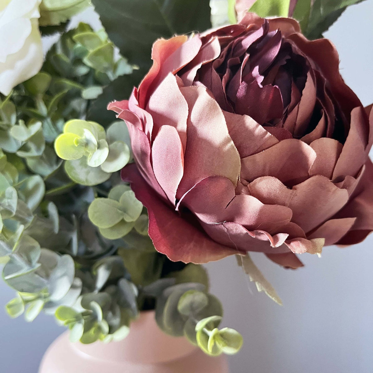 Dusty Pink Spray Rose Peony close up.