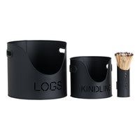 Fire Log & Kindling Buckets with Matchstick Holder Set