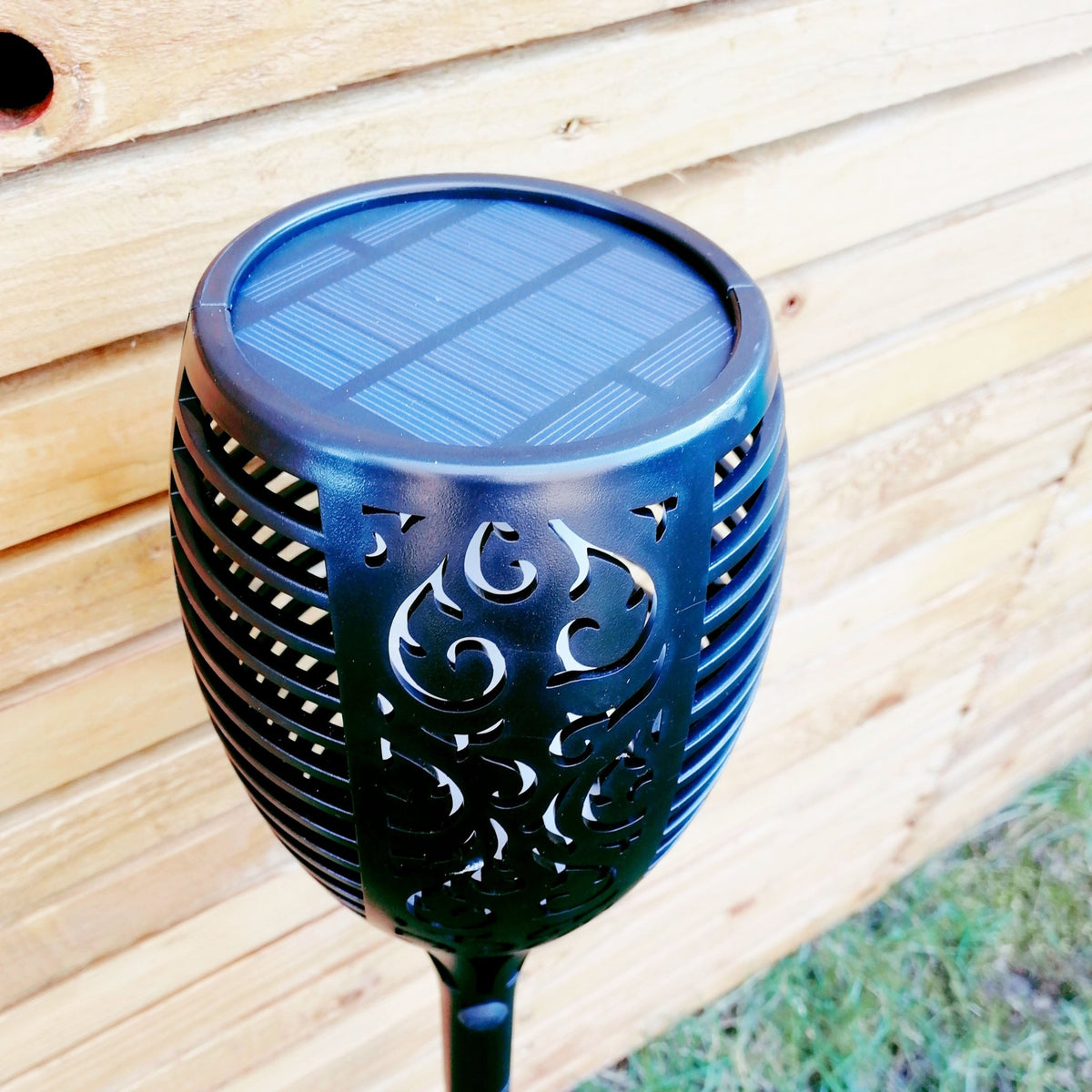 Flame Effect Solar Powered Garden Light close up of solar panel