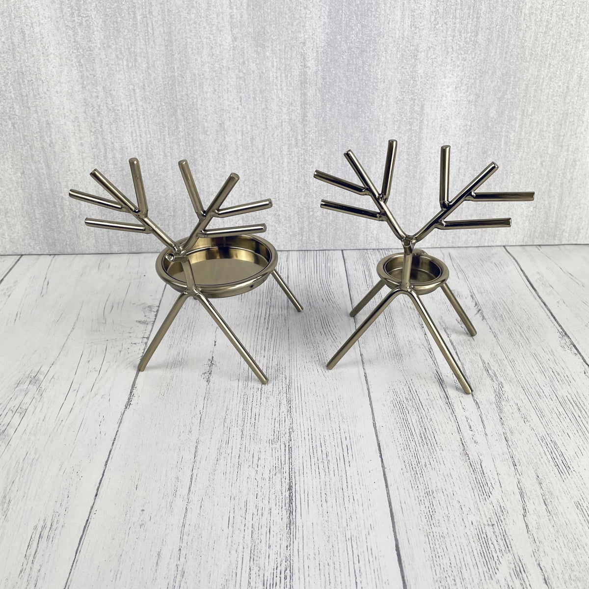 Gold Reindeer Candle Holder Set