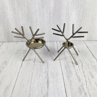 Gold Reindeer Candle Holder Set