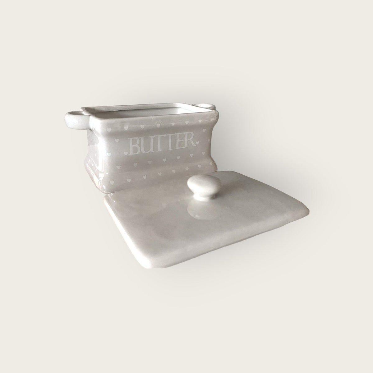 Grey with White Hearts Butter Dish and Lid - Cherish Home